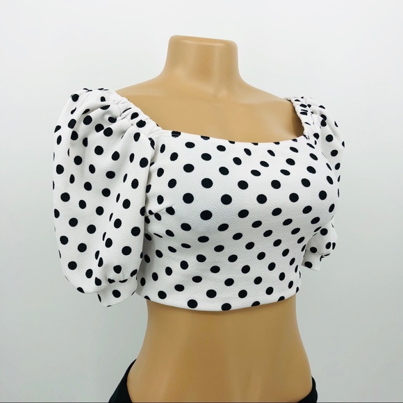 Charlotte Russe Polka Dot Off Shoulder Crop Top - Picture 3 of 7